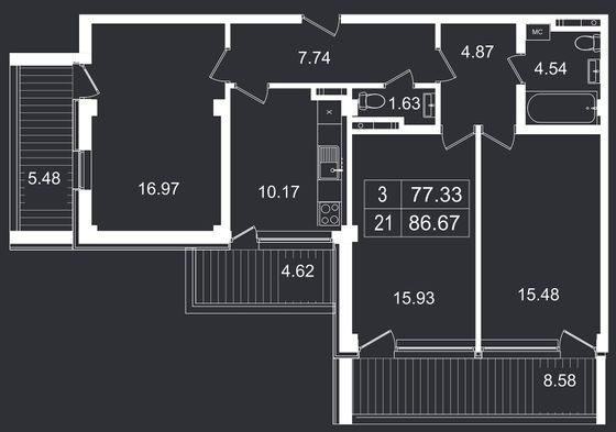 Продажа 3-комнатной квартиры 86,7 м², 4/8 этаж