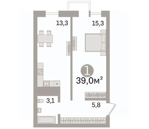 Продажа 1-комнатной квартиры 39 м², 3/4 этаж