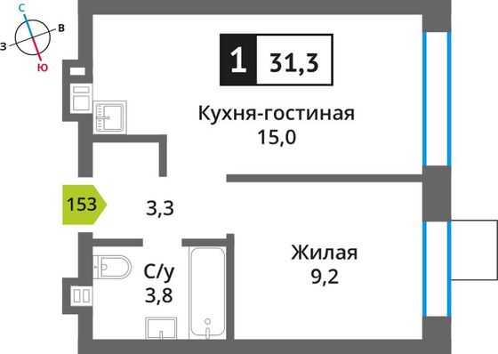 Продажа 1-комнатной квартиры 31,3 м², 6/6 этаж