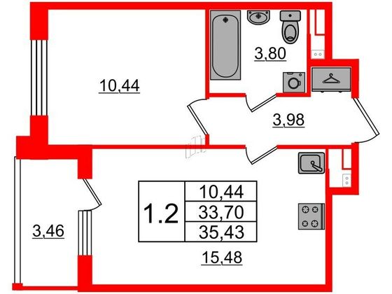 Продажа 1-комнатной квартиры 33,7 м², 3/4 этаж