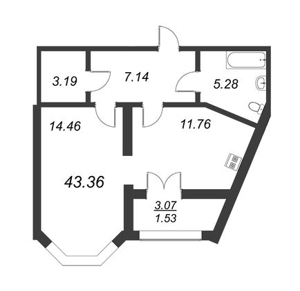 Продажа 1-комнатной квартиры 43,4 м², 2/13 этаж