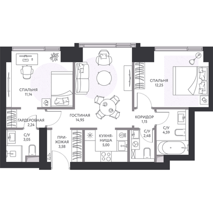 Продажа 2-комнатной квартиры 60,7 м², 4/41 этаж