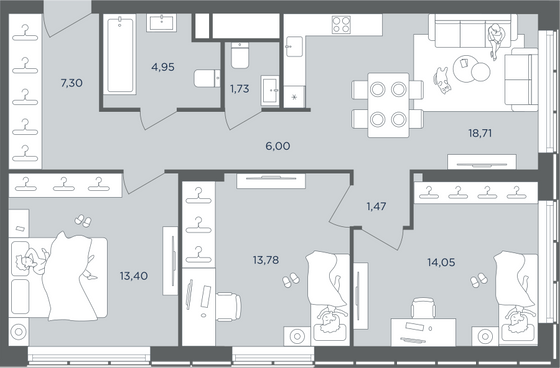 Продажа 4-комнатной квартиры 81,4 м², 32/51 этаж