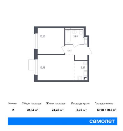 36,1 м², 1-комн. квартира, 2/12 этаж