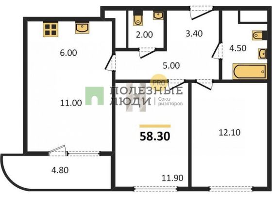 Продажа 3-комнатной квартиры 58,6 м², 9/17 этаж