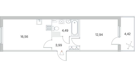 Продажа 1-комнатной квартиры 39,3 м², 2/4 этаж