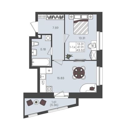 Продажа 1-комнатной квартиры 43,5 м², 15/22 этаж