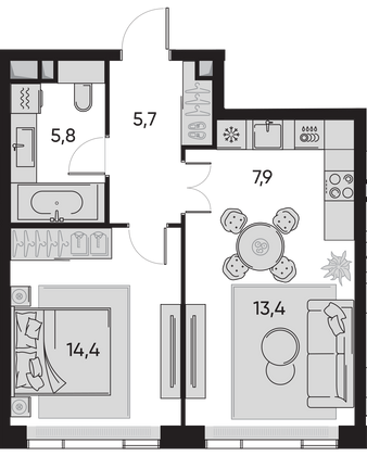 Продажа 2-комнатной квартиры 47 м², 2/7 этаж