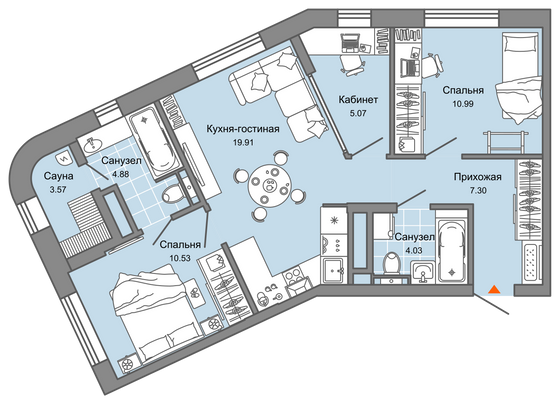 66 м², 3-комн. квартира, 2/8 этаж