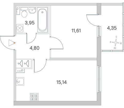 Продажа 1-комнатной квартиры 36,8 м², 1/4 этаж