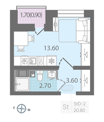 Продажа квартиры-студии 20,8 м², 22/25 этаж