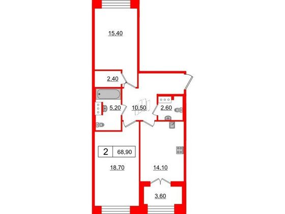 Продажа 2-комнатной квартиры 68,9 м², 1/8 этаж