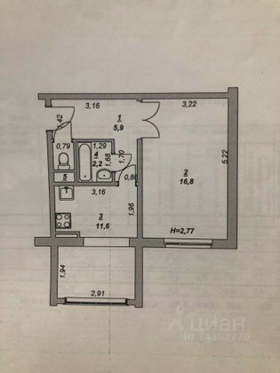 Продажа 1-комнатной квартиры 37,4 м², 1/5 этаж