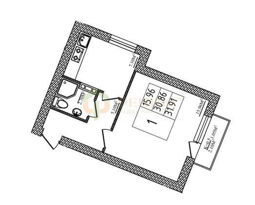 Продажа 1-комнатной квартиры 31,9 м², 2/3 этаж