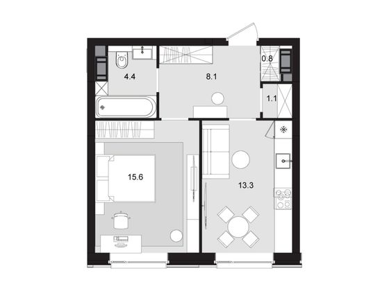 45,5 м², 1-комн. квартира, 40/47 этаж