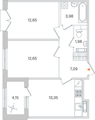 Продажа 2-комнатной квартиры 53,8 м², 4/4 этаж