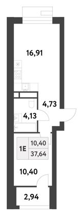 Продажа 1-комнатной квартиры 37,6 м², 2/16 этаж