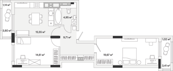 Продажа 2-комнатной квартиры 66,7 м², 1/7 этаж