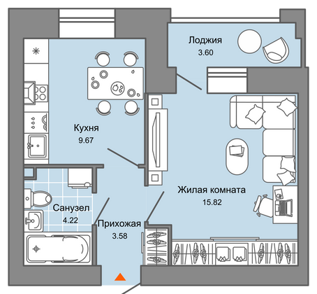 35 м², 1-комн. квартира, 1/7 этаж