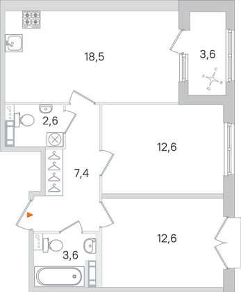 Продажа 2-комнатной квартиры 59,1 м², 3/4 этаж