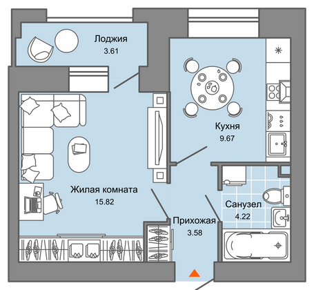 37 м², 1-комн. квартира, 3/7 этаж