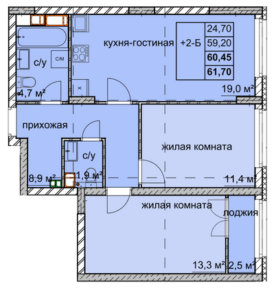 Продажа 2-комнатной квартиры 60,5 м², 11/15 этаж