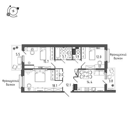 85,2 м², 3-комн. квартира, 7/8 этаж