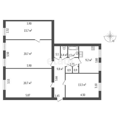 Продажа 3-комнатной квартиры 94 м², 3/4 этаж