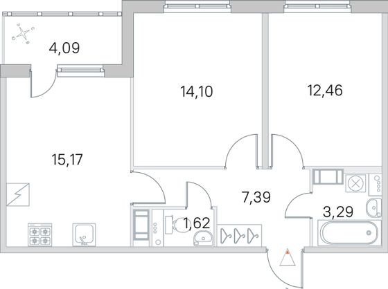 Продажа 2-комнатной квартиры 56,1 м², 2/5 этаж