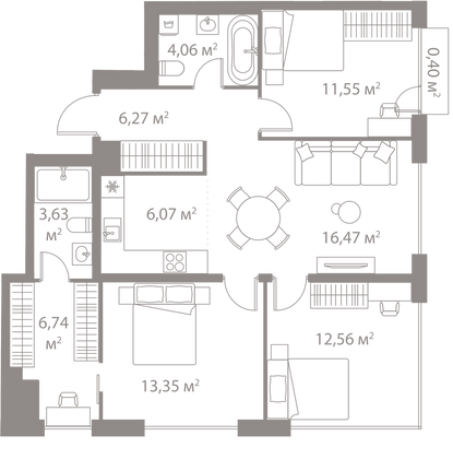 Продажа 3-комнатной квартиры 81,1 м², 21/25 этаж