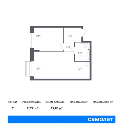 41,3 м², 1-комн. квартира, 7/7 этаж