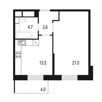 46,8 м², 1-комн. квартира, 15/25 этаж