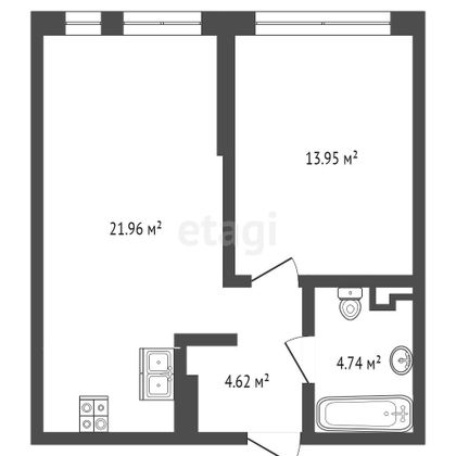 Продажа 1-комнатной квартиры 44,4 м², 4/19 этаж