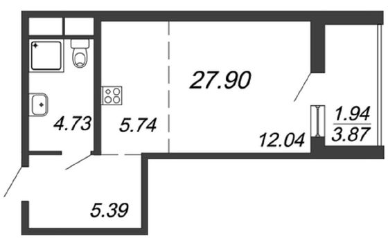 Продажа квартиры-студии 27,9 м², 4/14 этаж