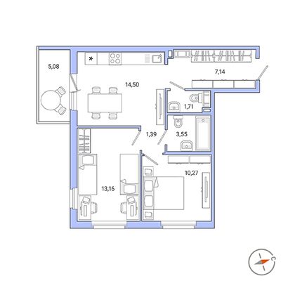 Продажа 2-комнатной квартиры 53,2 м², 2/9 этаж