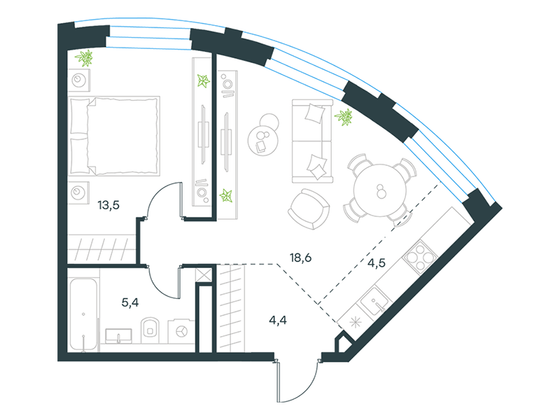 Продажа 2-комнатной квартиры 46,4 м², 22/26 этаж