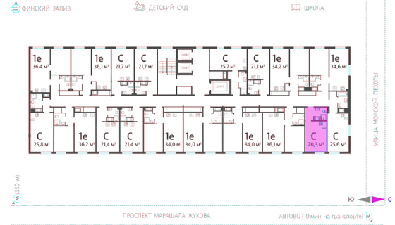 20,3 м², студия, 6/23 этаж