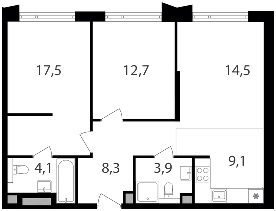 Продажа 2-комнатной квартиры 70,1 м², 17/24 этаж