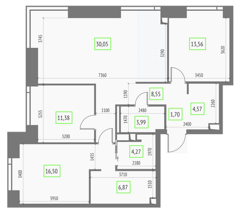 Продажа 3-комнатной квартиры 101,4 м², 43/57 этаж