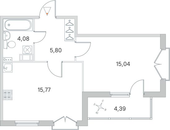 Продажа 1-комнатной квартиры 42,9 м², 3/4 этаж