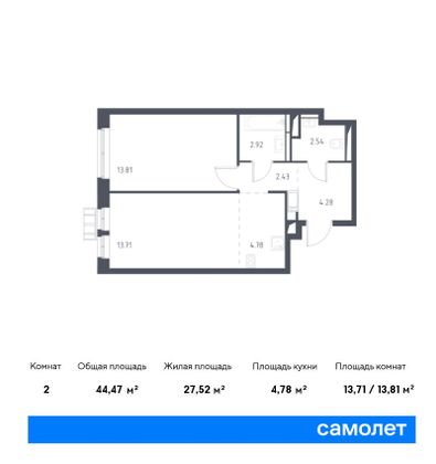 Продажа 2-комнатной квартиры 44,5 м², 16/17 этаж