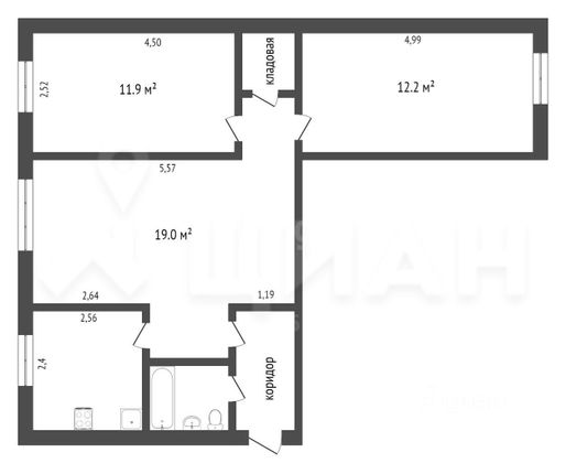 Продажа 3-комнатной квартиры 58,9 м², 5/5 этаж