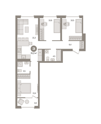 Продажа 3-комнатной квартиры 76,2 м², 2/6 этаж