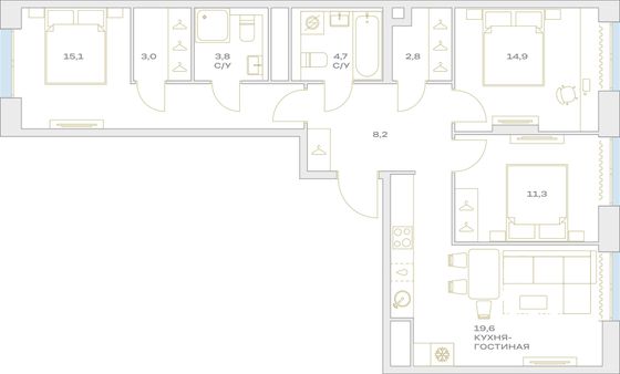 Продажа 3-комнатной квартиры 83,4 м², 9/23 этаж
