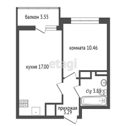 Продажа 1-комнатной квартиры 34,6 м², 11/17 этаж