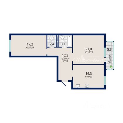 Продажа 2-комнатной квартиры 72,9 м², 1/5 этаж