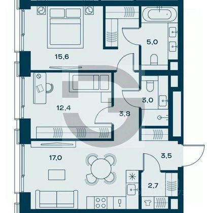 Продажа 2-комнатной квартиры 64 м², 13/24 этаж