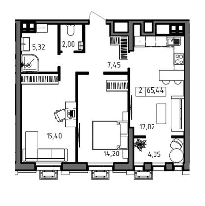 Продажа 2-комнатной квартиры 65,4 м², 11/23 этаж