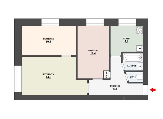 Продажа 3-комнатной квартиры 52 м², 1/5 этаж