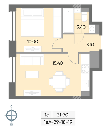 Продажа 1-комнатной квартиры 31,9 м², 18/30 этаж